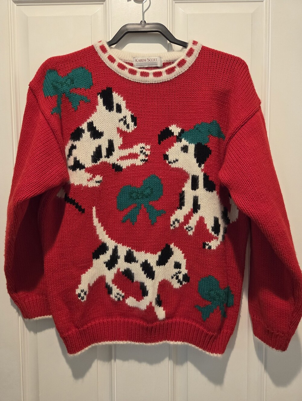 Karen Scott Vintage Dalmatian Holiday Knit Pullover Sweater Women's M